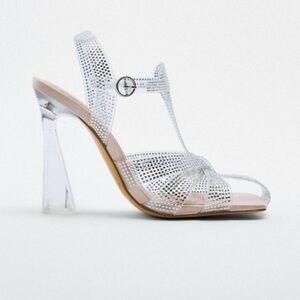 ZARA VINYL HEELED CAGE SANDALS